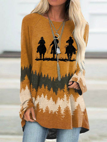Women's Vintage Print Crew Neck Long Sleeve T-Shirt
