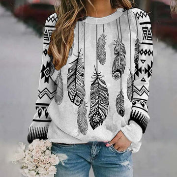 Retro Geometric Feather Print Top