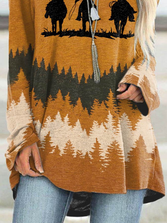 Women's Vintage Print Crew Neck Long Sleeve T-Shirt