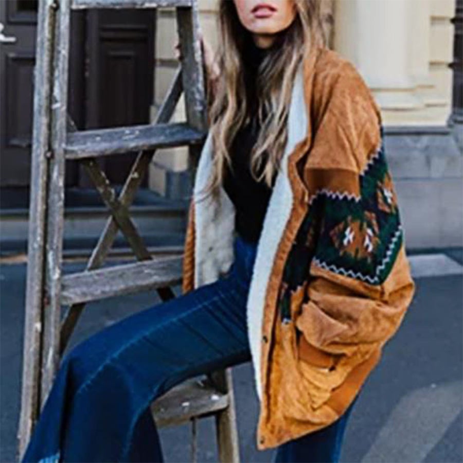Ladies Retro Western Patchwork Printed Cotton Jacket