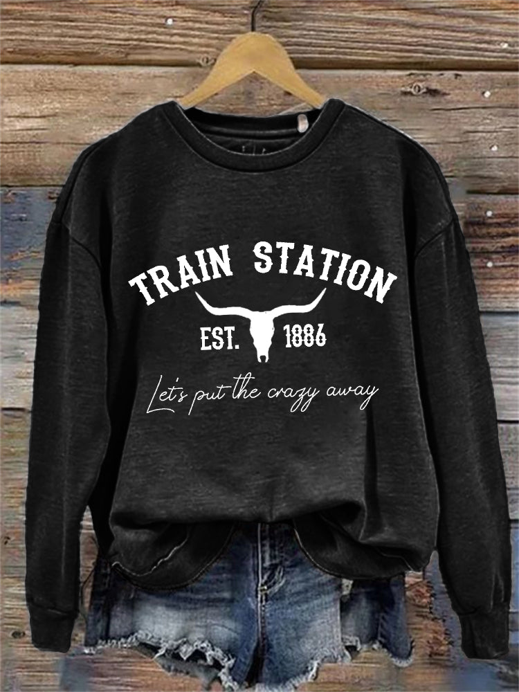 Train Station Western Bull Skull Washed Sweatshirt
